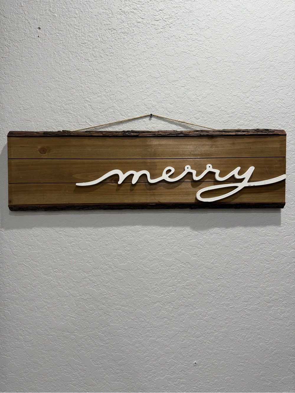 Kirklands Brown Wood "Merry" Wall Sign with White Script